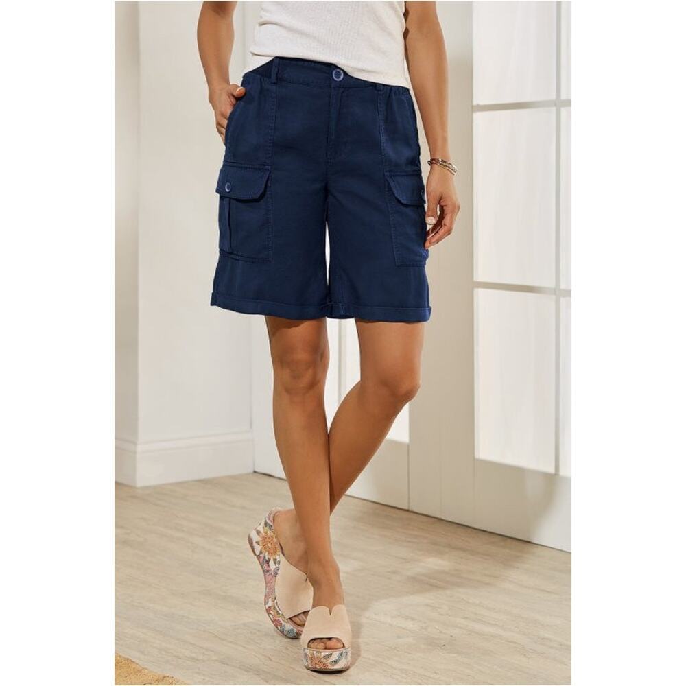 Soft Surroundings Pali Cargo Shorts XL Short 7.5 Navy Utility Coastal Casual NWT